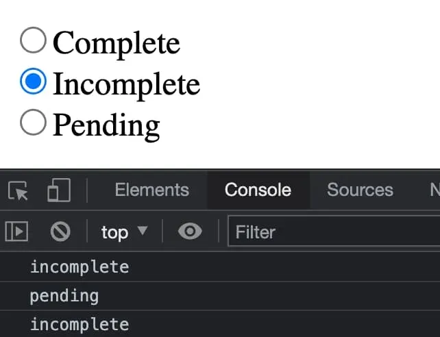 screenshot of segmented control component output