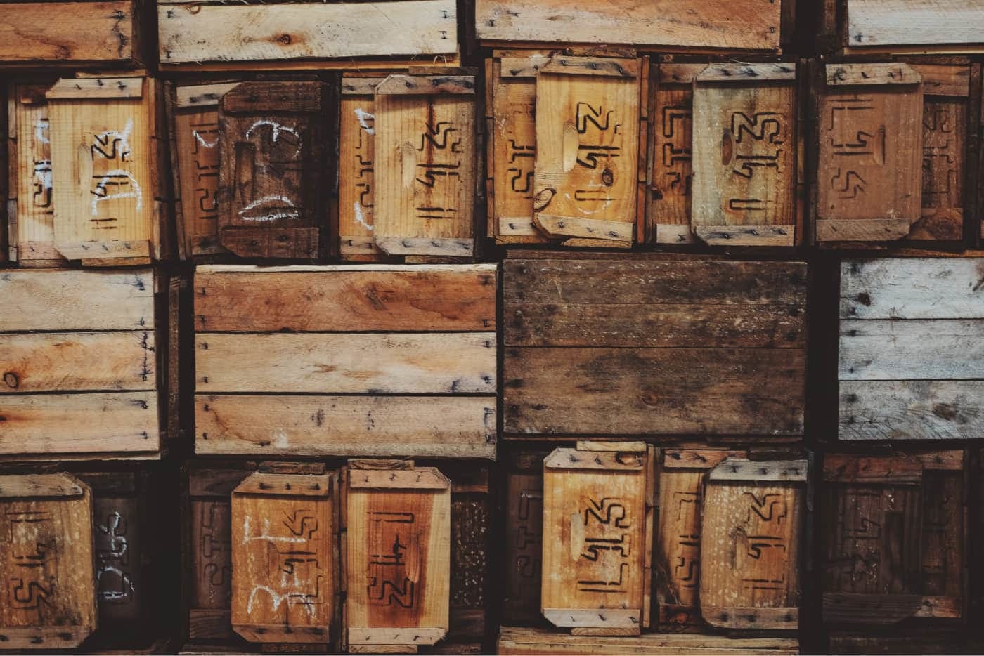 photo of stacked wooden boxes