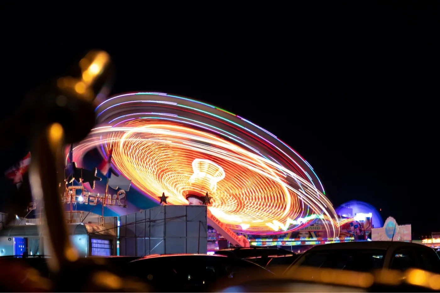 photo of a carousel at night